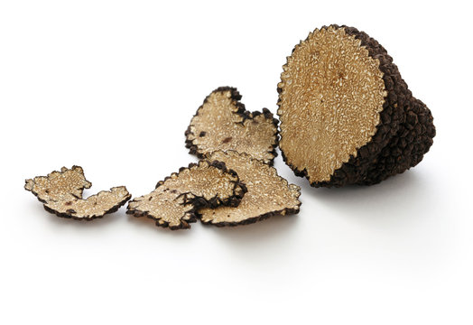 close up shot of sliced fresh black truffle