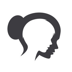 Vector silhouette of a woman's head inside the head of a little girl. Isolated on white background.