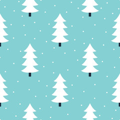 Christmas seamless pattern with trees on blue background