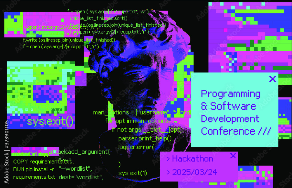 Poster plaster bust in bitmap pixel art style. vaporwave and retrowave aesthetics from the 80s.
