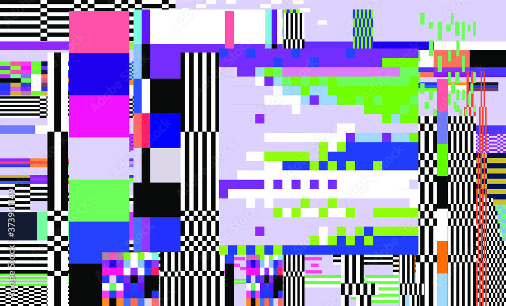 Poster Abstract pixelated background with flickers and datamoshing effect. Vaporwave and cyberpunk style aesthetics.
