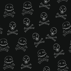 Halloween seamless vector skull hand drawn doodle pattern