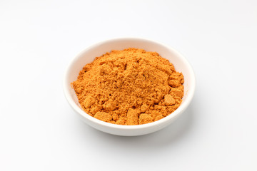 Instant ramen soup on white background