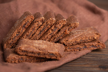 Chocolate cookies on wooden table.Homemade cookies closeup