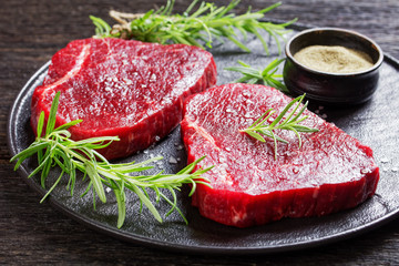 close-up of beef steaks on a plate