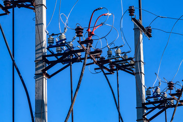 Power line support close-up, details.