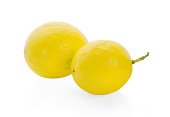 Yellow passion fruit isolated on white background.