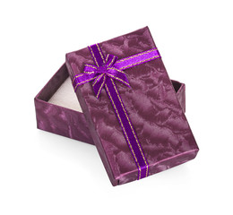 Purple open gift box isolated on white background