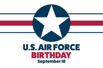 U.S. Air Force Birthday. September 18. Holiday concept. Template for background, banner, card, poster with text inscription. Vector EPS10 illustration.