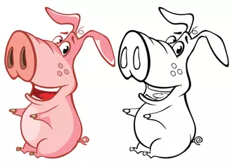Tuinposter Vectorillustratie van een Cute Cartoon karakter varken voor je ontwerp en computerspel. Kleurboek overzichtsset © liusa
