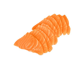 salmon sashimi isolated on white background top view