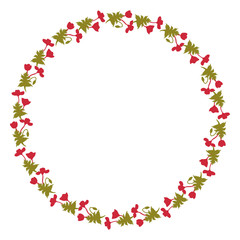 Round frame with poppy flowers on white background. Vector image.