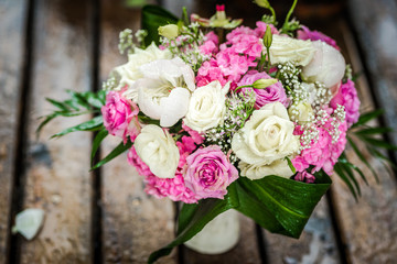 Wedding bouquet made of pink and white roses