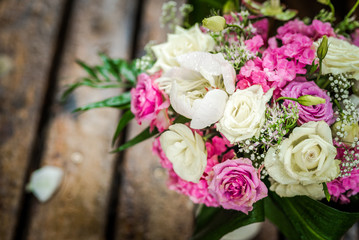 Wedding bouquet made of pink and white roses
