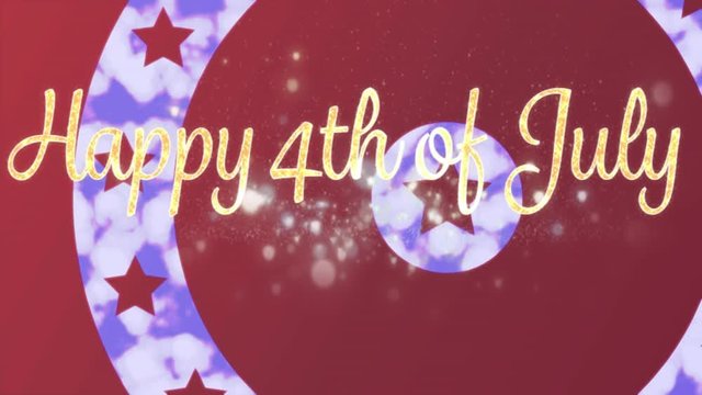 Happy 4th of July text over stars on spinning circles against red background