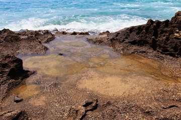 View of the Atlantic Ocean and Morocco coast in sunny day.