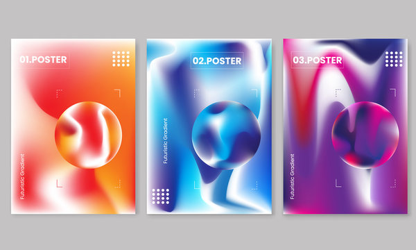 Set of futuristic gradient 3d bold square posters templates with gradient shapes.Gradient vector poster background.