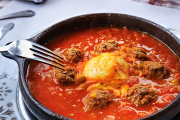Tajine in Morocco. One of the famous types of Moroccan national cuisine.