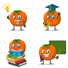 vector illustration of mascot or orange fruit character collection set with education theme