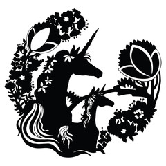 Black silhouette of magic unicorn vector illustration