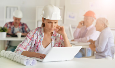 Group of business people, architects working in office