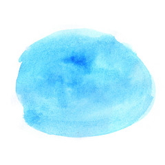 Abstract Blue watercolor circle on white background, hand drawn painting on paper.
