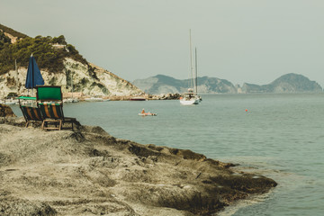 Fototapeta na wymiar Ponza Island, Italy - 27 July 2019: vintage frame of the Ponza Island, Italy