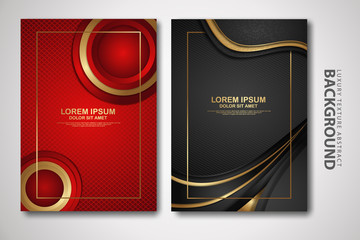 Vector set of cover design template with futuristic and dynamic overlap layers background with glitters effect. Realistic on textured dark background