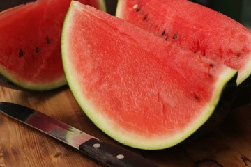 Delicious juicy red watermelon on the table