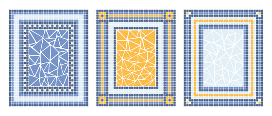 Set of mediterranean mosaic patterns, tiles texture spanish, greek, turkish colorful vector design