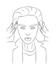 Fashion black and white image. Model's face. Vector illustration.