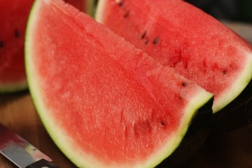 Delicious juicy red watermelon on the table