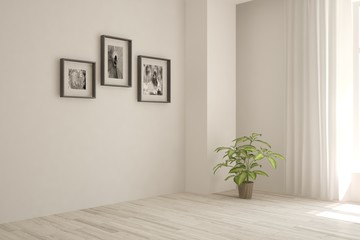 White empty room. Scandinavian interior design. 3D illustration