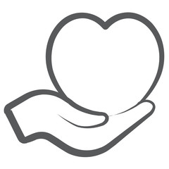 
Line design of heart care, hand holding hat 
