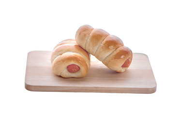 Sausage in dough .Isolated on white background
