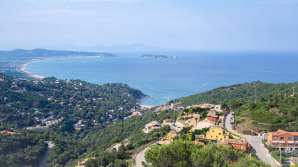Panoramic over sea view from Begur Castle, Costa Brava, Catalunya, Spain.