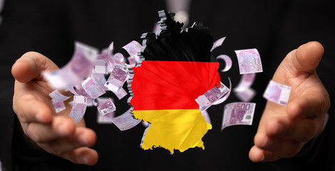map of Germany. Wire frame 3D mesh polygonal network line, design.