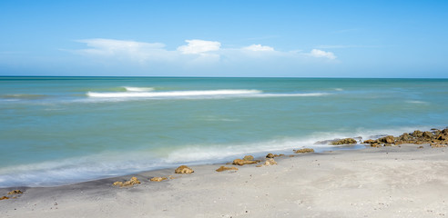 Long exposure to blur water of Gulf of Mexico at Caspersen Beach in Venice Florida USA