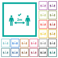Correct social distancing flat color icons with quadrant frames