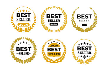 Set of awords Best Seller badge logo design. Golden Best Seller vector illustration. Isolated on white background.