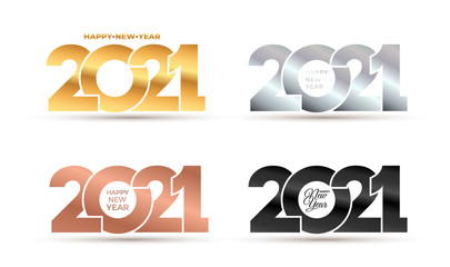 Fototapeta na wymiar Luxury 2021 Happy New Year elegant design of golden, silver, rose, black logo numbers. Perfect typography for 2021 save the date designs and new year celebration invite. Isolated on white background.