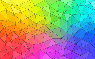 Multicolor rainbow low poly background. Abstract random vector colorful background from triangles. Polygonal design. Vector illustration on black backdrop