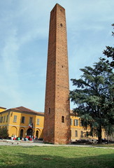 Medieval towers in Piazza Leonardo da Vinci in Pavia, Italy