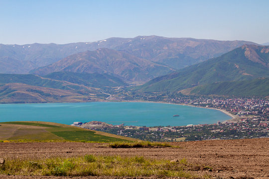 View over the Lake Van and the town of Tatvan, in the province of Bitlis, Turkey
