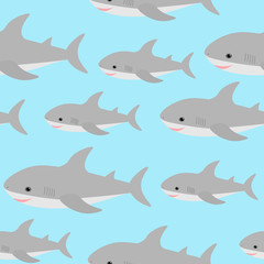 Seamless pattern cute shark vector illustration