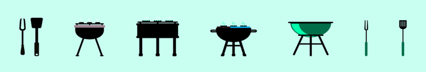 set of grill and spoon for bbq party cartoon icon design template with various models. vector illustration