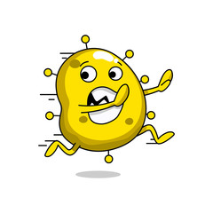 Running cartoon of Covid-19. Funny vector design of Coronavirus character