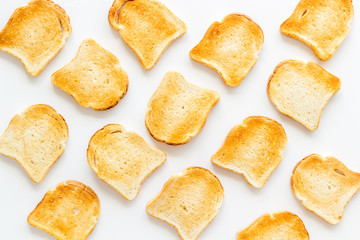 Pattern of toast bread slices. Layout of food, overhead view