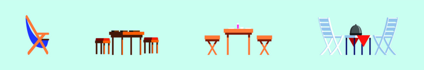 set of table and chair cartoon icon design template with various models. vector illustration