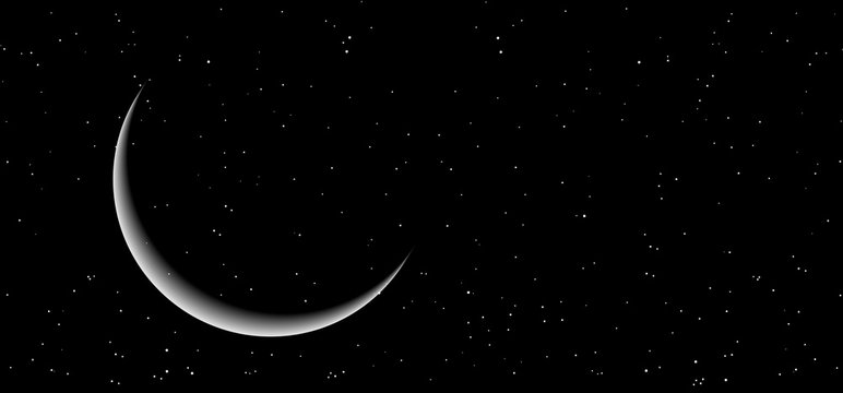 Drawing moon and stars background. Moonlight night sky with stars. View lunar phase in space. Earth's moon glowing. Full Moon, supermoon, sar, blue maan, half moon, new moon. Draw landscape of sky.